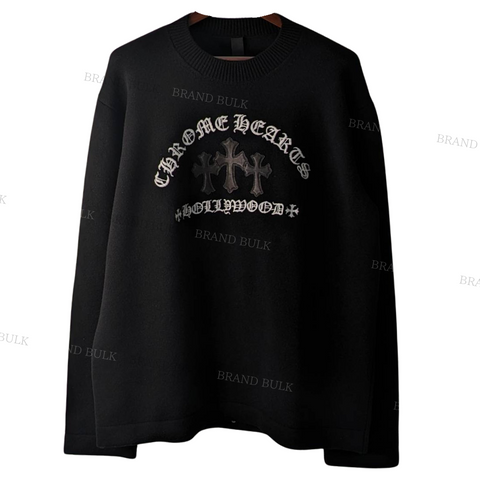 Chrome Hearts 3 CH Cross Leather Patch Cashmere Sweater