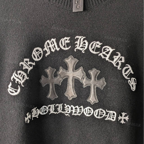 Chrome Hearts 3 CH Cross Leather Patch Cashmere Sweater