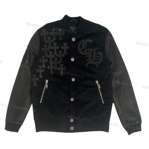 Chrome Hearts LETTERMAN Leather Jacket with Cemetery Cross & BS Fluer