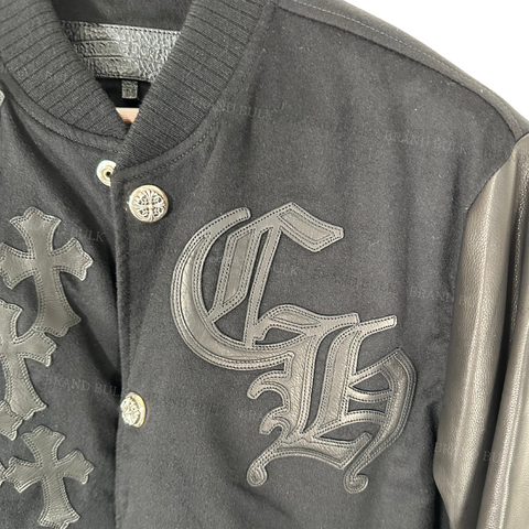 Chrome Hearts LETTERMAN Leather Jacket with Cemetery Cross & BS Fluer