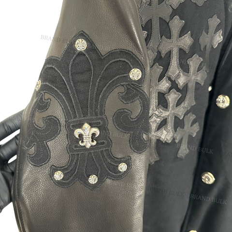 Chrome Hearts LETTERMAN Leather Jacket with Cemetery Cross & BS Fluer
