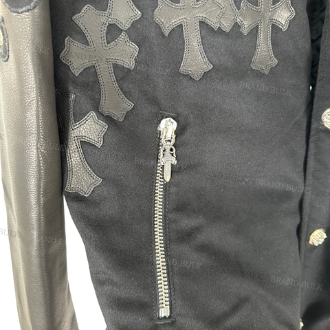 Chrome Hearts LETTERMAN Leather Jacket with Cemetery Cross & BS Fluer