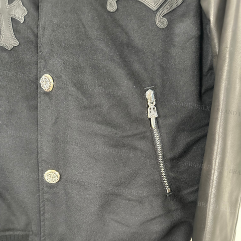 Chrome Hearts LETTERMAN Leather Jacket with Cemetery Cross & BS Fluer