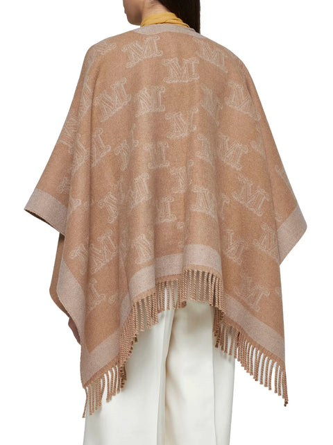 All-Over Logo Patterned Fringed Cape
