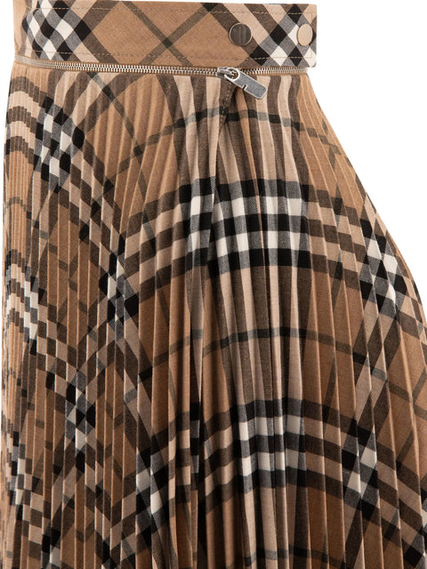 Checked Pleated Midi Skirt