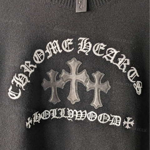 Chrome Hearts   3 CH Cross Leather Patch Cashmere Sweater