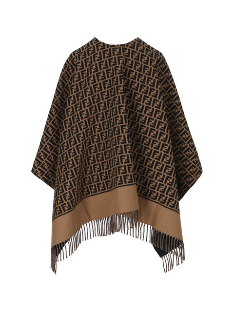 FF Jacquard Fringed Poncho