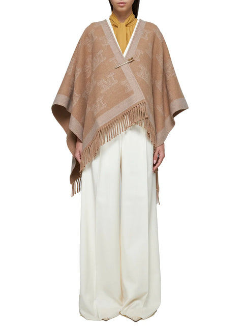 All-Over Logo Patterned Fringed Cape