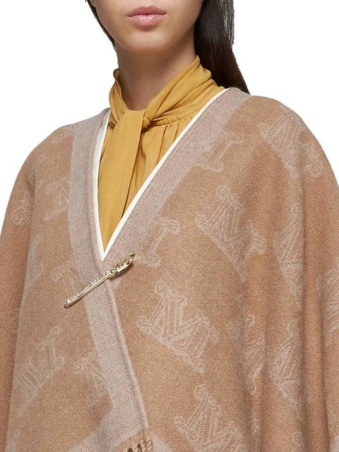 All-Over Logo Patterned Fringed Cape