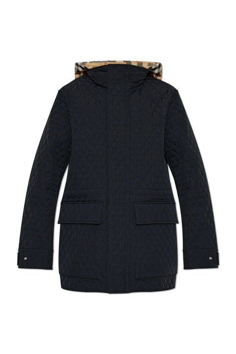 Check-Hood High-Neck Quilted Jacket