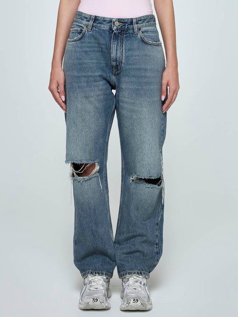 Side straps loose-fit jeans