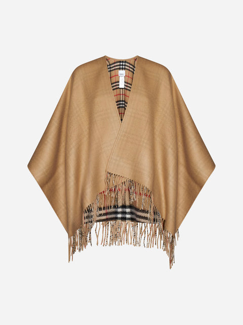 Check motif wool poncho