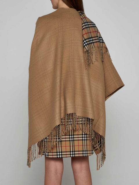 Check motif wool poncho