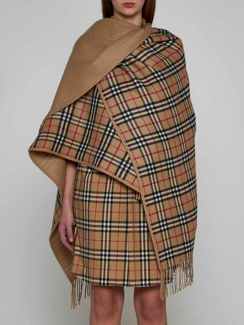 Check motif wool poncho