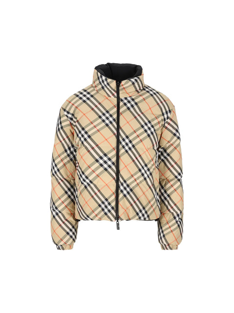 Reversible Checked Zipped Puffer Jacket