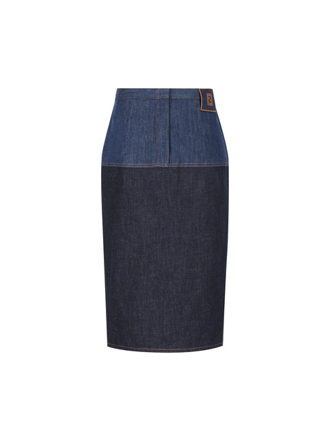 High-Waisted Colourblock Denim Midi Skirt