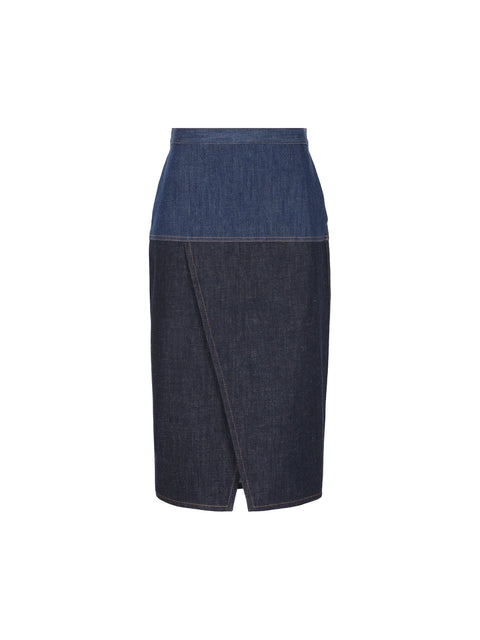 High-Waisted Colourblock Denim Midi Skirt