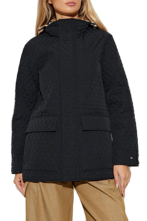 Check-Hood High-Neck Quilted Jacket