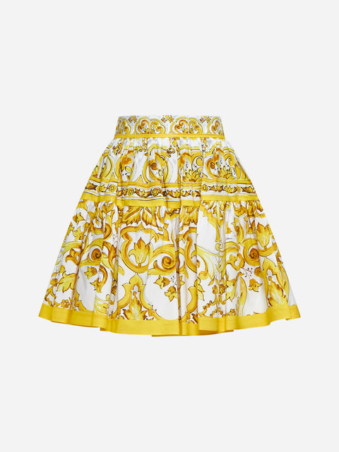 Majolica print cotton miniskirt