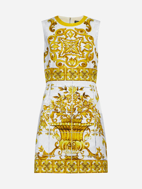 Majolica print brocade mini dress