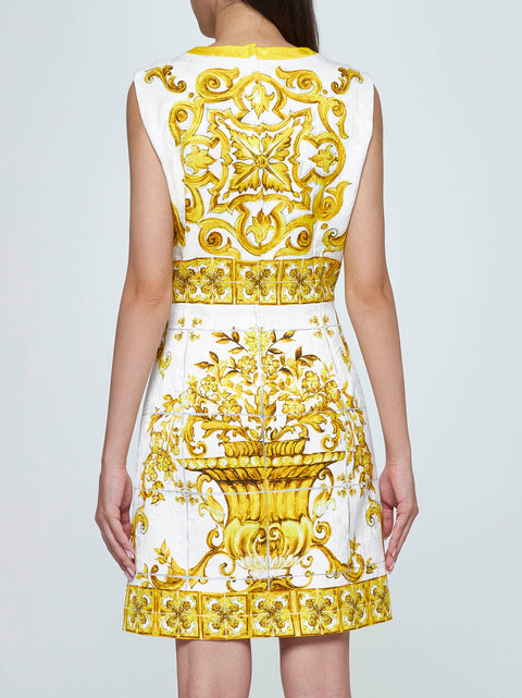 Majolica print brocade mini dress