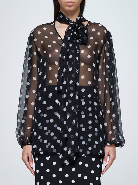 Polka dot print silk blouse