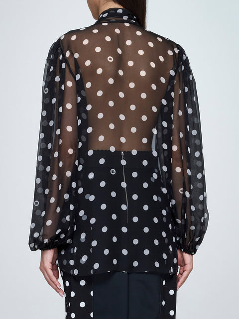 Polka dot print silk blouse