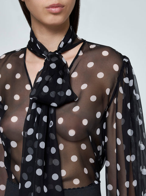 Polka dot print silk blouse