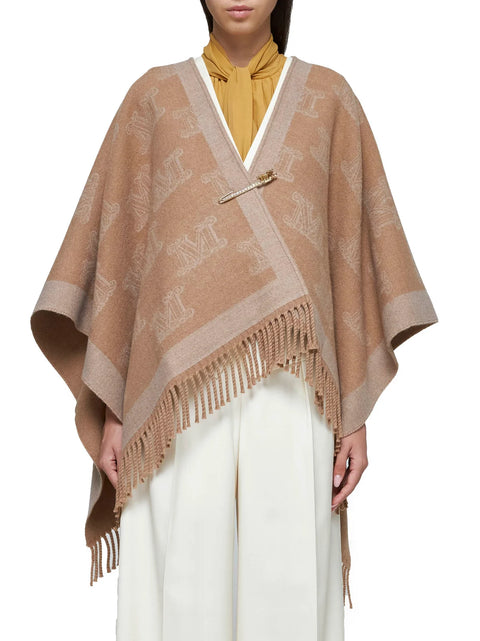 All-Over Logo Patterned Fringed Cape