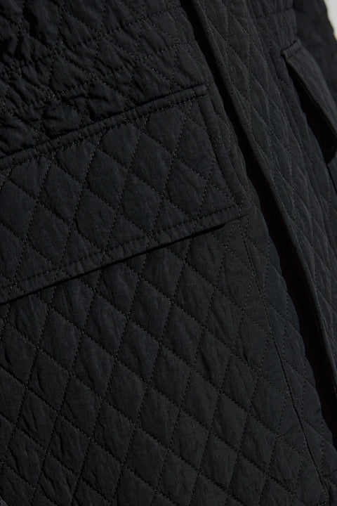 Check-Hood High-Neck Quilted Jacket