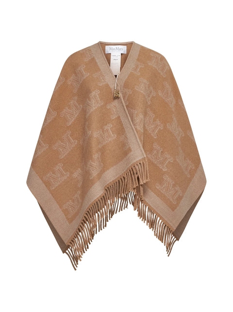 All-Over Logo Patterned Fringed Cape